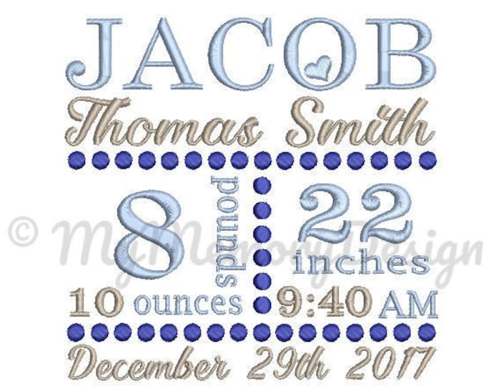 embroidery design birth announcement