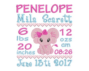 Set of 4 Birth Announcement Template Embroidery Design, Baby embroidery design,  Machine embroidery design, INSTANT DOWNLOAD, 3 size