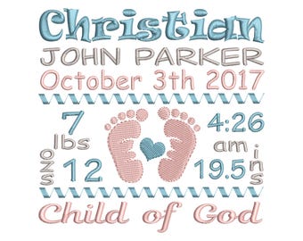 Babtism Baby Birth Announcement Machine Embroidery Design - Christening Newborn Shower Gift, Child of God Embroidery Pattern