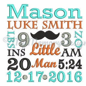 Newborn Custom Personalized Birth Announcement Subway Art Machine Embroidery Design - EMAIL DELIVERY 0-48 hour - NOT instant downlaod