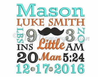 Newborn Custom Personalized Birth Announcement Subway Art Machine Embroidery Design - EMAIL DELIVERY 0-48 hour - NOT instant downlaod