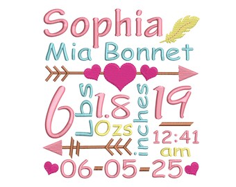 3 size Birth Announcement Template Embroidery Design for Machine Embroidery - Baby Announcement Embroidery - INSTANT DOWNLOAD - 4x4 5x7 6x10