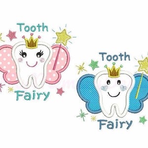 Set of 2 - Tooth Fairy embroidery design - Tooth applique - Machine embroidery - Instant download pes hus jef vip vp3 xxx dst exp 3 sizes