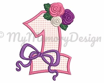 1st birthday embroidery design - First birthday applique - Baby embrodery design - Baby girl embroidery - Machine embroidery file - 3 size