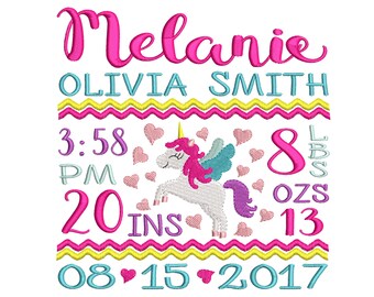 Birthday Unicorn embroidery design - Girl birth announcement design - Machine embroidery design - INSTANT DOWNLOAD - 4x4 5x7 6x10 - am-pm