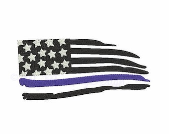 Thin blue line embroidery design - American flag embroidery - Police design - Machine embroidery INSTANT DOWNLOAD - 4x4 5x7 6x10 sizes