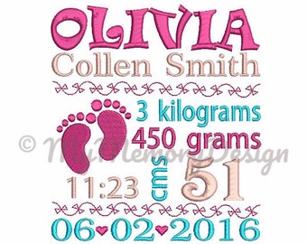 Embroidery Design - Birth Announcement TEMPLATE  New Babies Embroidery Pattern - Baby embroidery design - Baby foot embroidery- 4x4 5x7 6x10