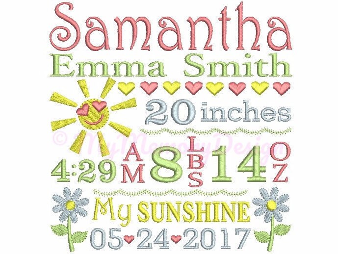 Download Custom Birth Announcement Embroidery Baby Embroidery Newborn Subway Art Design Email Delivery 0 48 Hour Not Instant Download