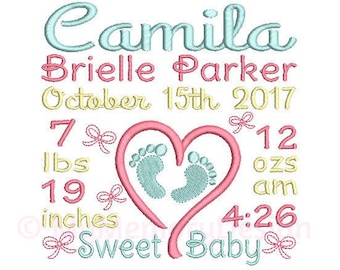 Newborn Birth Announcement Template Embroidery Design - Baby Birth Stats - INSTANT DOWNLOAD - Machine embroidery design - 3 size