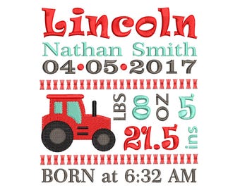 Tractor Birth Announcement Machine Embroidery Design - Personalized baby shower gift,   Farm Subway Sign Machine Embroidery File