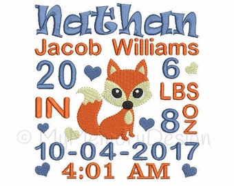 Personalized Birth Announcement Machine Embroidery Digital File Design - EMAIL DELIVERY 0-48 hour - NOT instant download