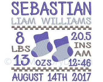 Baby shoes announcement embroidery design - Birth template machine embroidery baby design - INSTANT DOWNLOAD 4x4 5x7 6x10 sizes