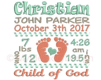 Feet Birth announcement embroidery design - Birth template machine embroidery Baby design - INSTANT DOWNLOAD 4x4 5x7 6x10 sizes