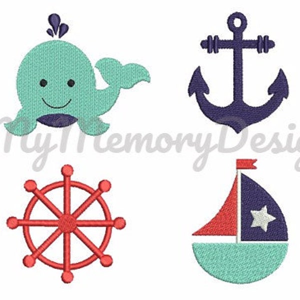 Nautical embroidery design fill stitch mini embroidery set - Sailor embroidery- Baby embroidery - Machine embroidery -INSTANT DOWNLOAD