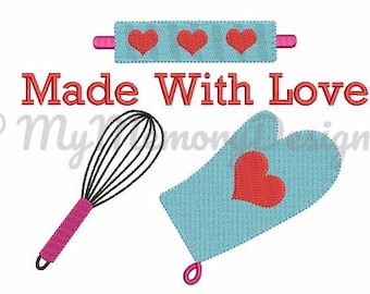 Girl embroidery design - Kitchen embroidery design - Made with love design - Baking Cooking  Machine embroidery - INSTANT DOWNLOAD - 3 SIZE