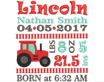 Tractor New Baby Birth Announcement TEMPLATE Embroidery Design - Baby Boy Embroidery - Machine embroidery Instant Dowload File 4x4 5x7 6x10