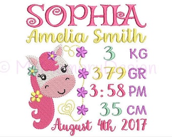 Set of 8  -  Birth Announcement Machine Embroidery Design - kg gr cm version -  AM/PM version - 3 sizes for 4x4 5x7 6x10 hoop