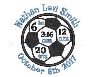 Soccer ball  Birth announcement embroidery design - Birth template machine embroidery baby design - INSTANT DOWNLOAD 4x4 5x7 6x10 sizes