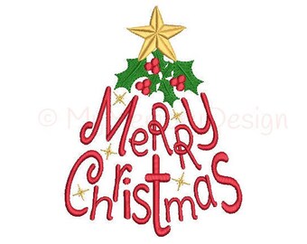 Christmas tree embroidery design - Merry Christmas Embroidery Design - Xmas machine embroidery digital file - INSTANT DOWNLOAD - 3 sizes