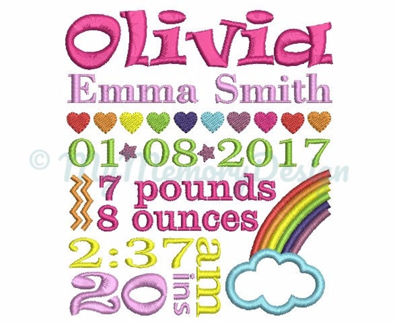 Custom Rainbow Baby Girl Subway Art Birth Announcement Etsy