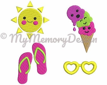 Cute Summer Mini Fill Stitch Embroidery Design Set - Baby embroidery - Beach embroidery design - Small embroidery for 4x4 - INSTANT DOWNLOAD