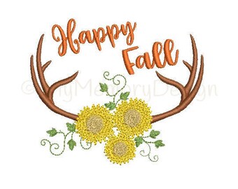 Happy Fall embroidery design - Fall embroidery - Antler embroidery, Autumn embroidery, Halloween embroidery, Machine embroidery design