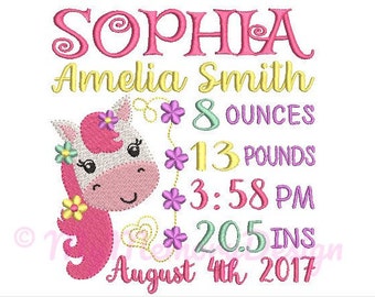 Little pony Birth Announcement Embroidery Design - Baby Subway Art Machine Embroidery File - EMAIL DELIVERY 0-48 hour - NOT instant download