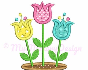 Summer embroidery design - Girl applique designs - Flower embroidery design - Cute embroidery - Machine embroidery file- Instant download