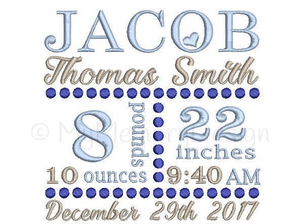 Birth announcement Embroidery Design Personalized baby gift Baby Announcement birth template embroidery designs 5x7 baby machine stitch pillows cute