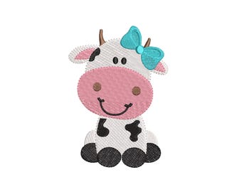 Baby Girl Cow Embroidery Design, Farm Animal Embroidery Design, Machine embroidery design, INSTANT DOWNLOAD, 6 SIZES