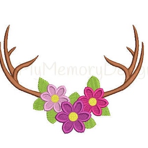 Deer embroidery, Antler embroidery design- Summer embroidery, Floral design- Flower embroidery, Antler embroidery- Machine embroidery design
