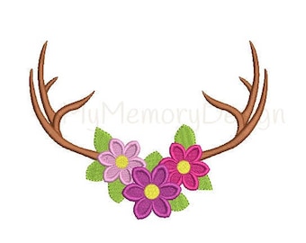 Deer embroidery, Antler embroidery design- Summer embroidery, Floral design- Flower embroidery, Antler embroidery- Machine embroidery design