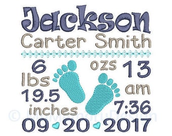 Birth Announcement  Embroidery Design - Baby  Embroidery Design - Birth template - Baby feet embroidery - Machine embroidery design - 3 size