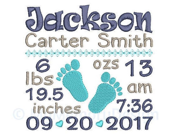 birth announcement template embroidery design baby feet etsy