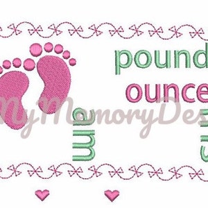 Birth Announcement Embroidery Design Baby Feet Embroidery Birth ...