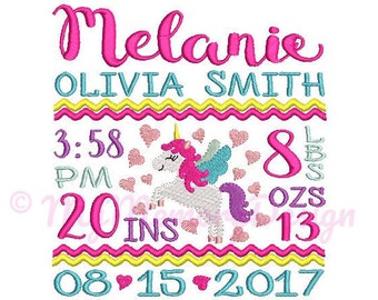 Birthday Unicorn embroidery design - Girl birth announcement design - Machine embroidery design - INSTANT DOWNLOAD - 4x4 5x7 6x10 - am-pm