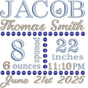 Embroidery design - Birth announcement template - Baby embroidery - New baby - Embroidery sayings - Machine embroidery - INSTANT DOWNLOAD