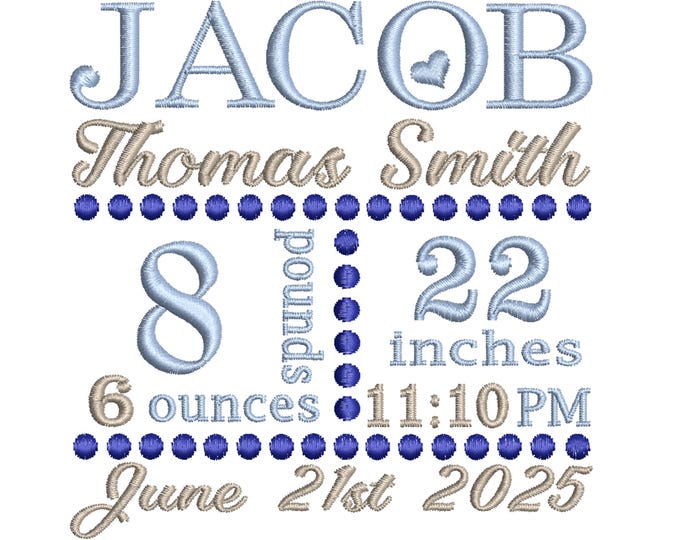 Featured listing image: Embroidery design - Birth announcement template - Baby embroidery - New baby - Embroidery sayings - Machine embroidery - INSTANT DOWNLOAD