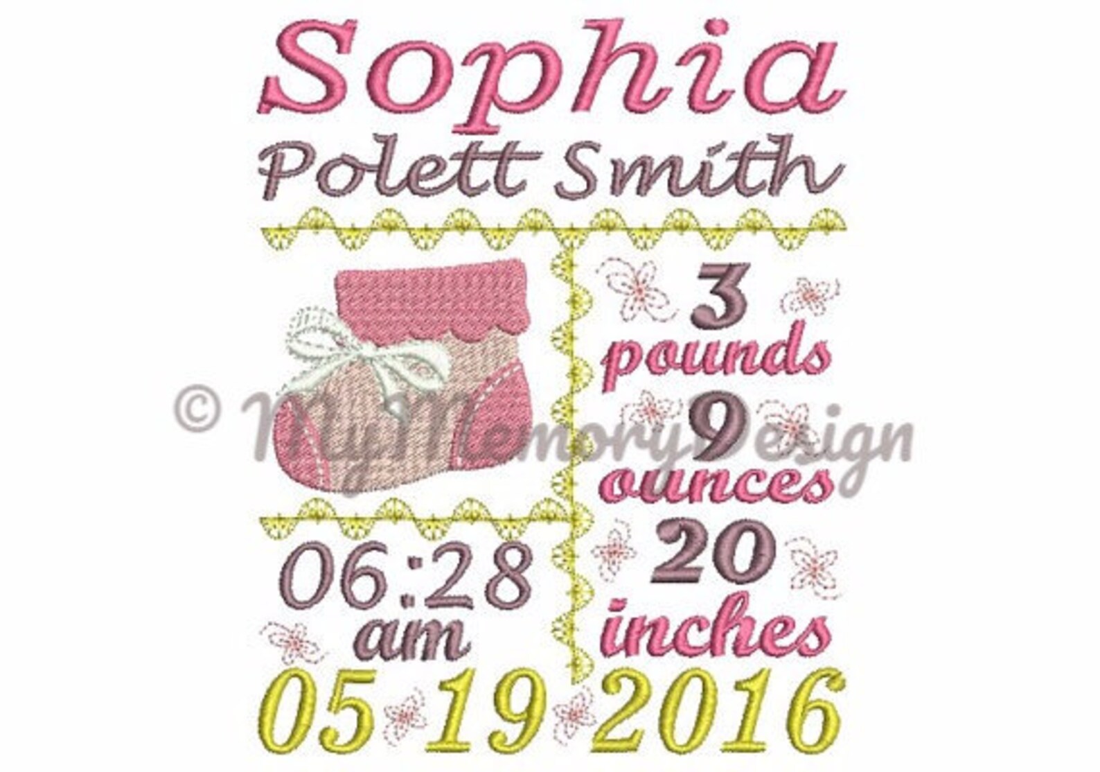 Baby Embroidery Birth Announcement Template Machine Embroidery Etsy