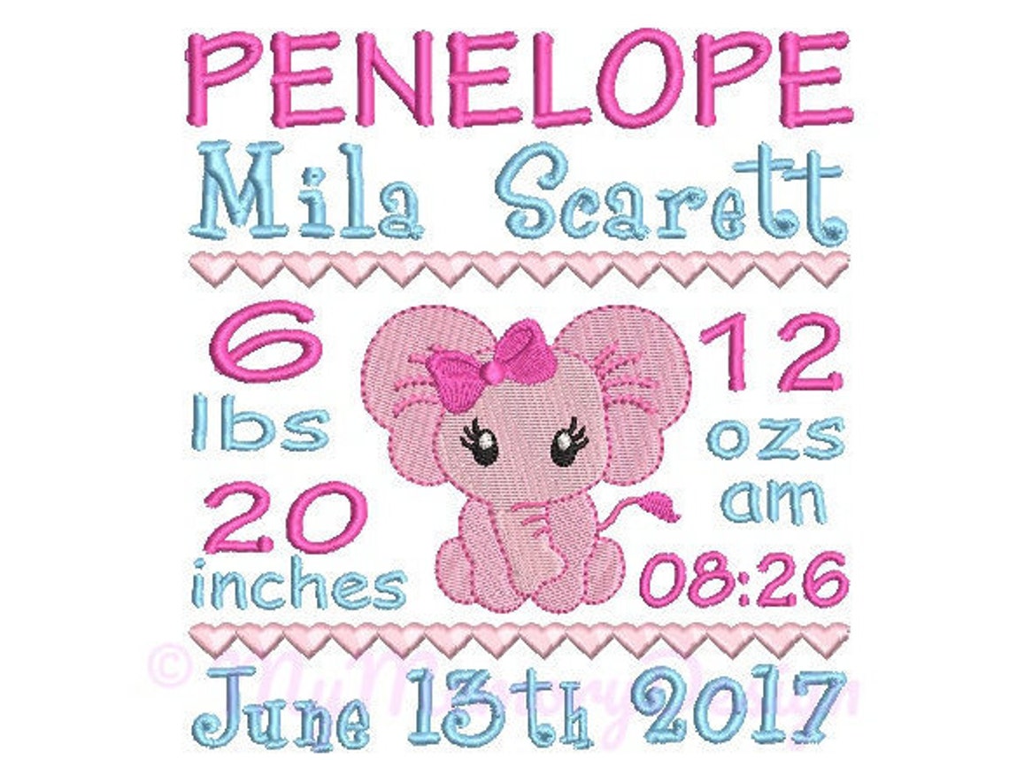 Birth Announcement Embroidery Design Birth Template Machine Etsy