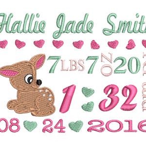 Baby Birth Template Announcement Embroidery Design instant download pes file boy baby girl baby roe deer  bambi