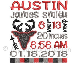 Baby shower gift - Embroidery Design - Birth announcement embroidery - Baby embroidery - Buffalo plaid design - INSTANT DOWNLOAD - 3 sizes