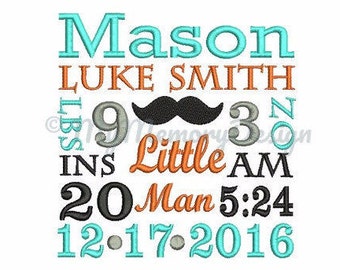 Baby Boy Embroidery - TEMPLATE Birth Announcement Embroidery - Newborn embroidery - Machine embroidery INSTANT DOWNLOAD 4x4 5x7 6x10 size