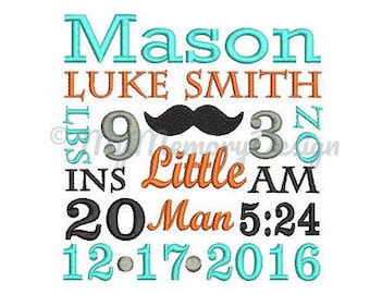 Baby Boy Embroidery - TEMPLATE Birth Announcement Embroidery - Newborn embroidery - Machine embroidery INSTANT DOWNLOAD 4x4 5x7 6x10 size