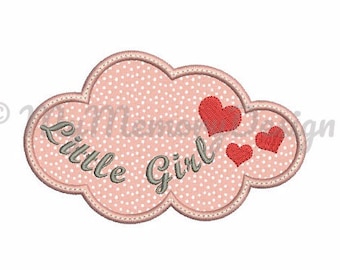 Baby girl embroidery design - Cloud applique design - Fill stitch heart embroidery - Machine embroidery file - Instant download 3 size