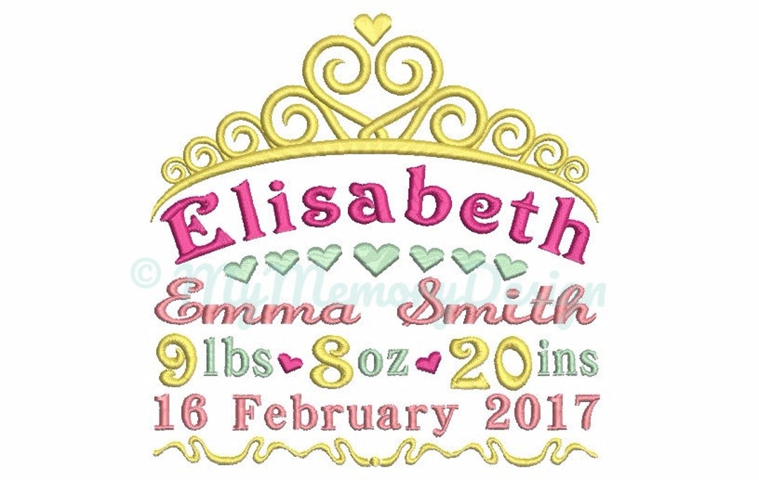 Personalized Custom Baby Girl Birth Announcement Embroidery Design ...