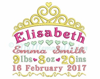 Personalized Custom Baby Girl Birth Announcement Embroidery Design - Machine embroidery digital file - Customised birth announcement