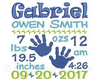 Birth announcement embroidery design, Embroidery design, Machine embridery, Baby announcement , Baby embroidery, Baby boy, Birth template