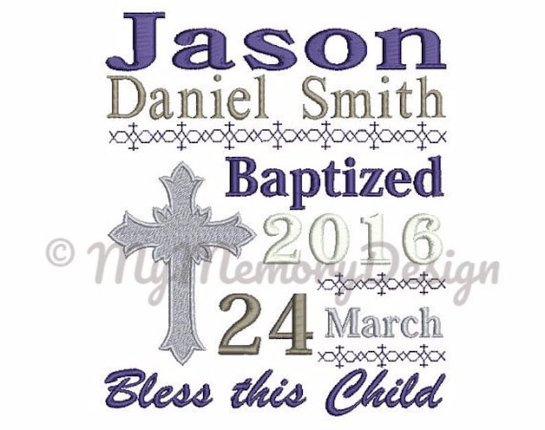Baby Baptism Announcement Embroidery Design Template (4x4 5x7 6x10 ...