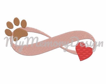 Heart embroidery design - Paw embroidery - Infinity embroidery design - Animal - Dog - Love - Forever - Machine Embroidery